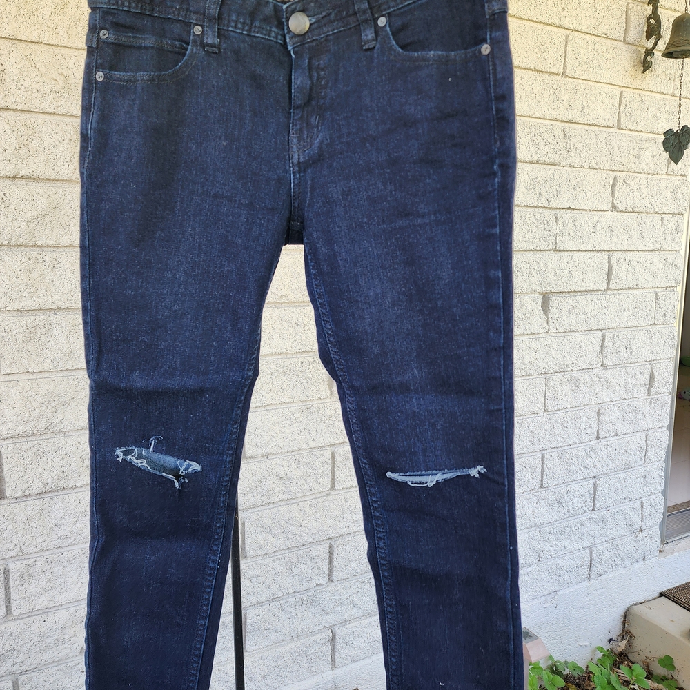 Free People Dark Blue Distressed Skinny Jeans
